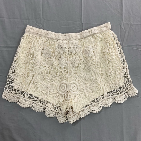 Vivid Collection Shorts Womens M‎ Crochet Boho Coquette Cotton Knit Lined Ivory - Picture 2 of 10